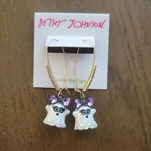 Betsey Johnson Glow In The Dark Crystal Ghost Earrings -Dangle Bow Halloween
